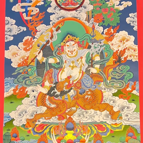 White Dzambala Thangka,Tibetan Buddhist Wealth & Prosperity Thangka, Hand-painted Sacred Art