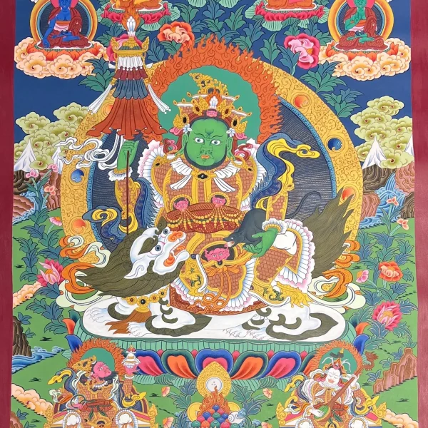 Dharmapala Namtose Thangka – Tibetan Wealth & Protection Deity | Hand-Painted Buddhist Art