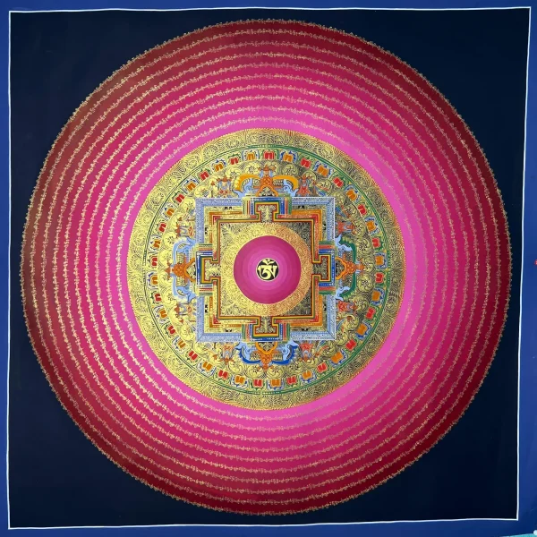 Om Mani Padme Hum Mantra Mandala – Hand-Painted Tibetan Thangka for Peace, Compassion & Healing