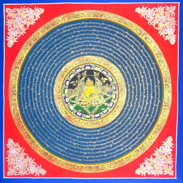 Zambala Thangka with Mantra | Tibetan Wealth Deity Art | Prosperity Wall Decor | Buddhist Thangka for Abundance & Fortune