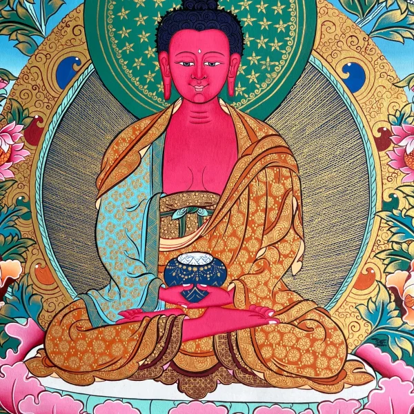 Hand-Painted Amitabha Buddha Thangka | Tibetan Pure Land Art | Buddhist Wall Decor | Spiritual Meditation Painting | Sacred Nepal Thangka